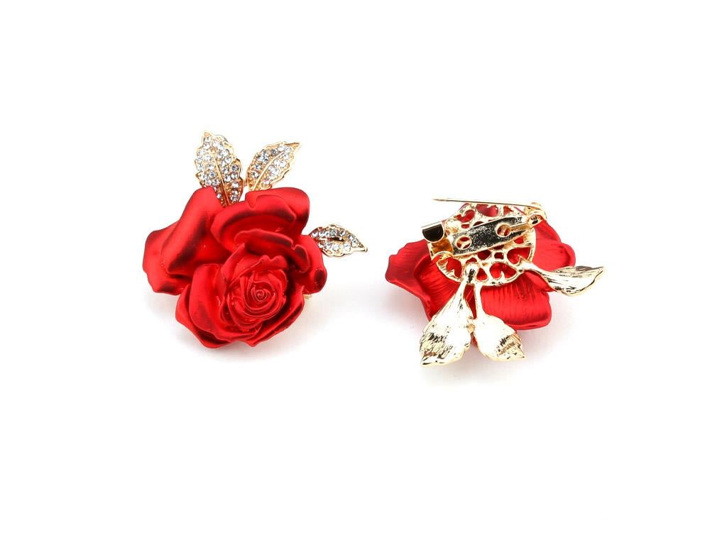 Kristal Taşlı Metal Gül Broş