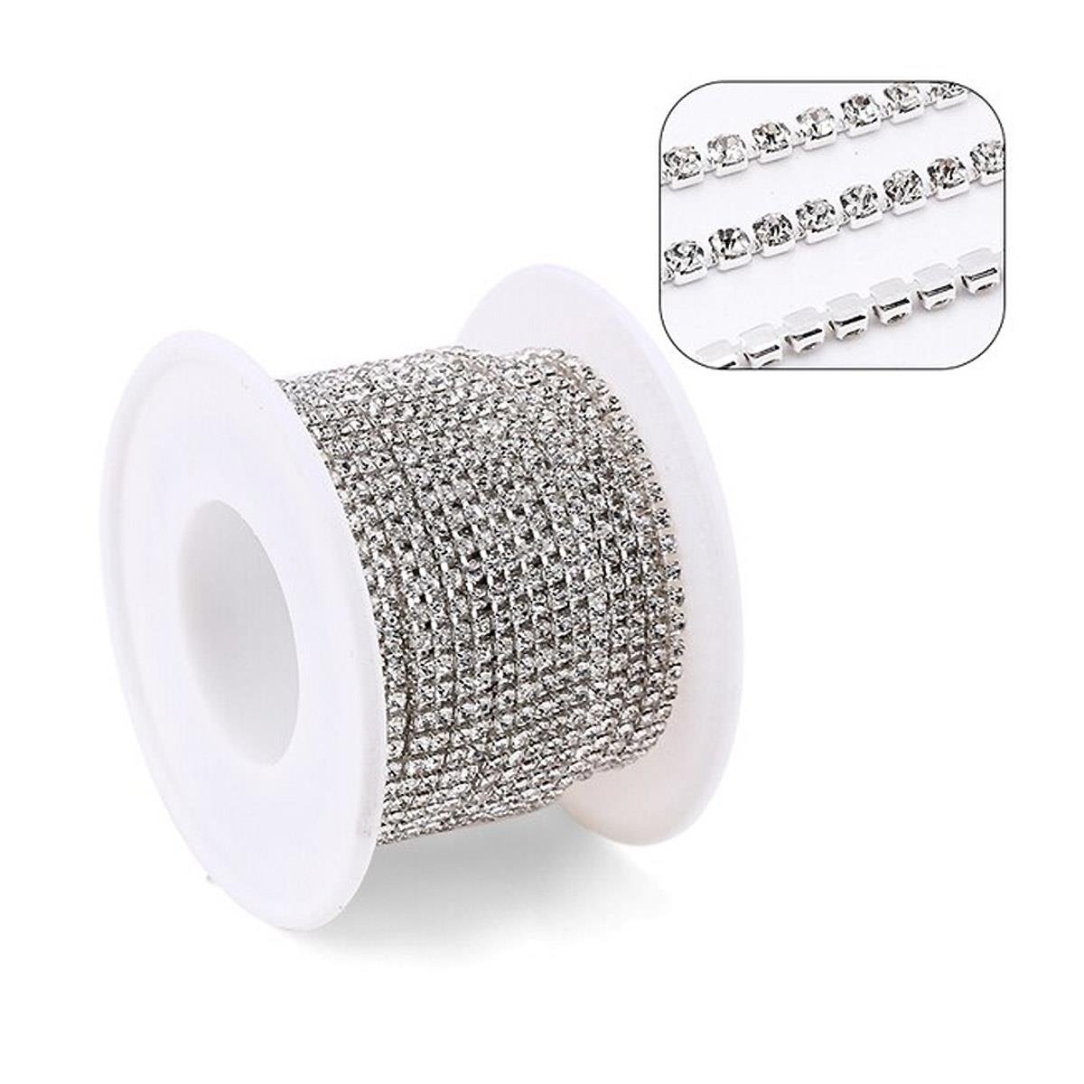 Kristal Taşlı Metal Gümüş Yuvalı Şerit 