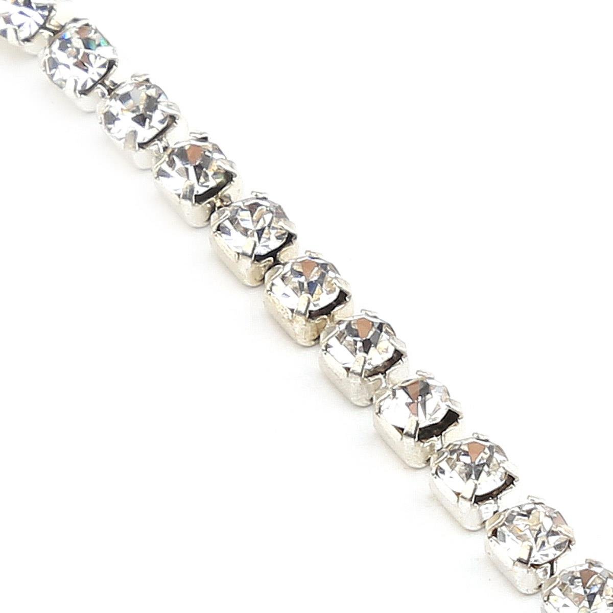 Kristal Taşlı Metal Gümüş Yuvalı Şerit 