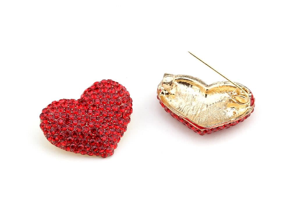 Kristal Taşlı Metal Kalp Broş