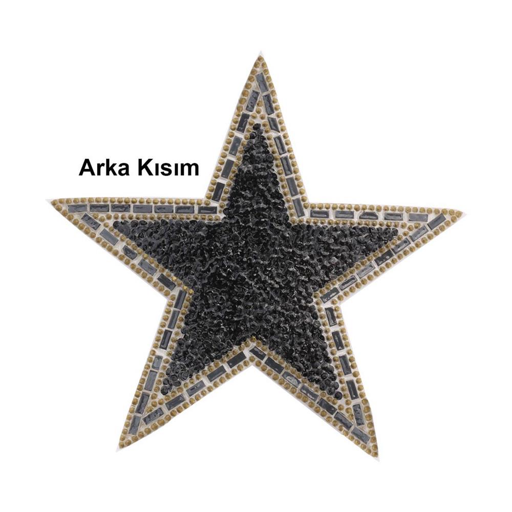Kristal Taşlı Siyah Beyaz Yıldız Aplik