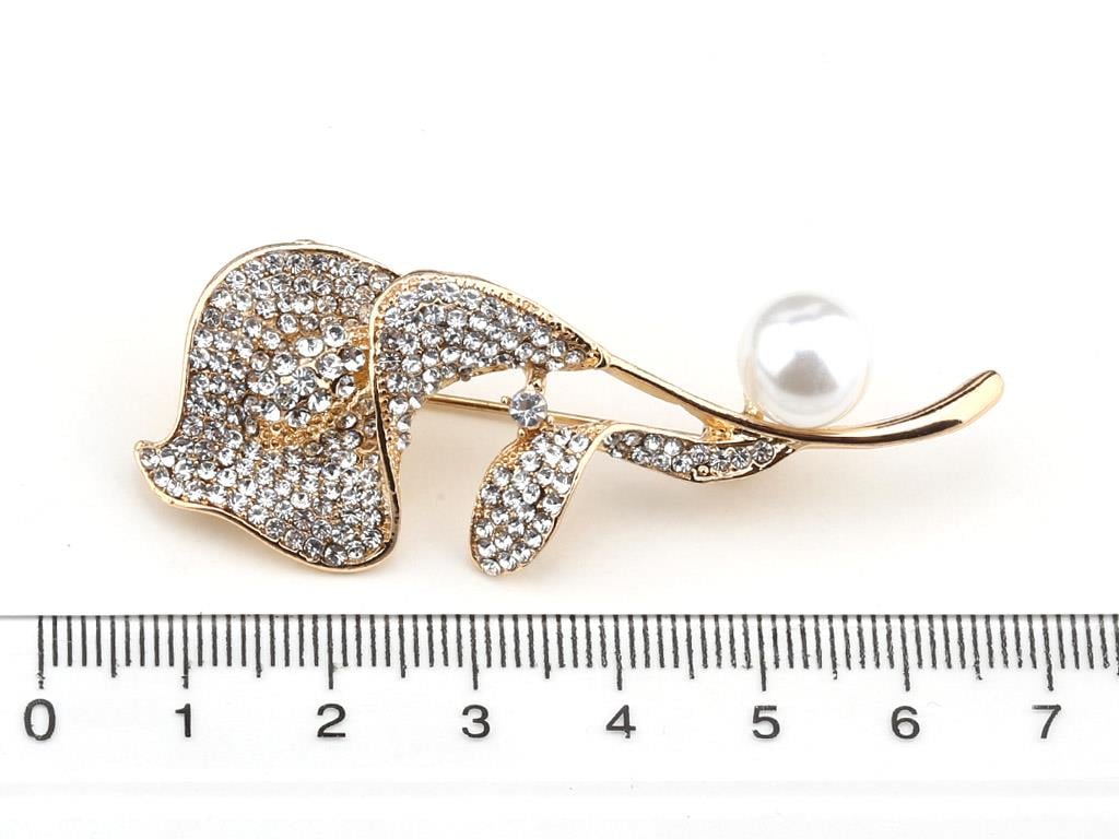 Kristal Taşlı ve İncili Barış Çiçeği Broş