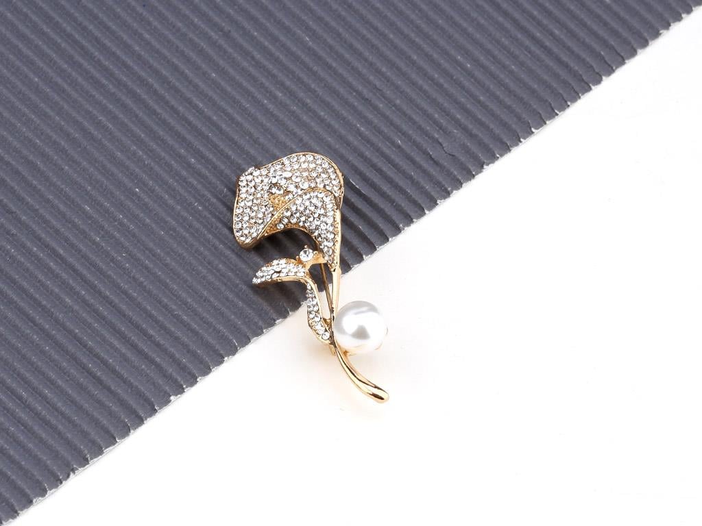 Kristal Taşlı ve İncili Barış Çiçeği Broş