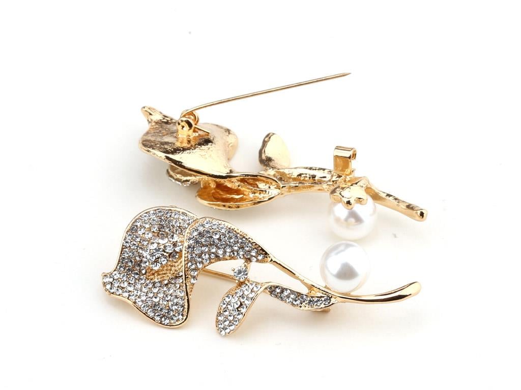 Kristal Taşlı ve İncili Barış Çiçeği Broş