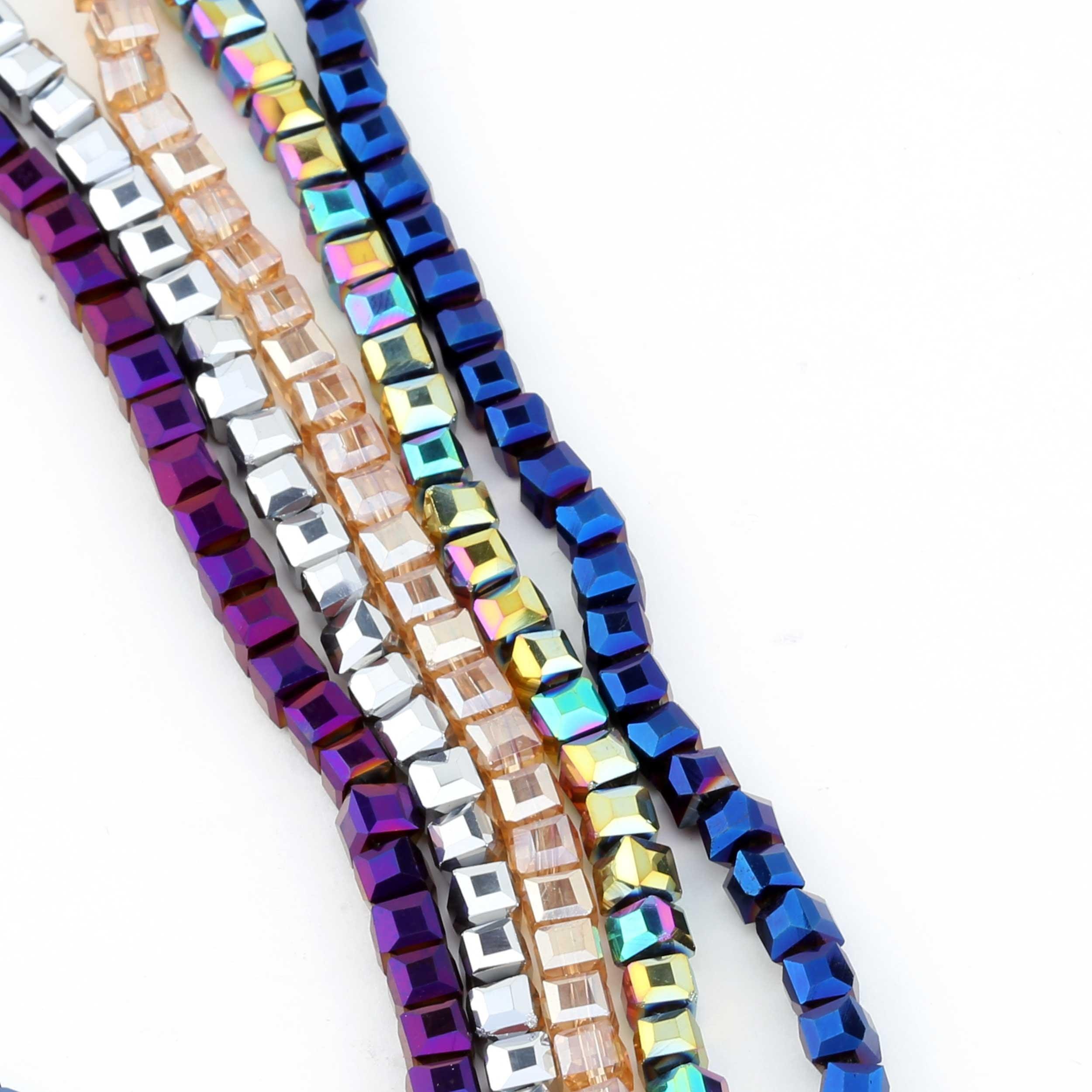 Küp Şeklinde Kristal Cam Boncuk Parlak