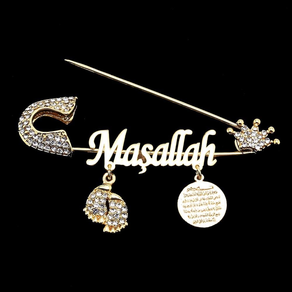 Maşallah Bebek İğnesi Kristal Taşlı Taçlı
