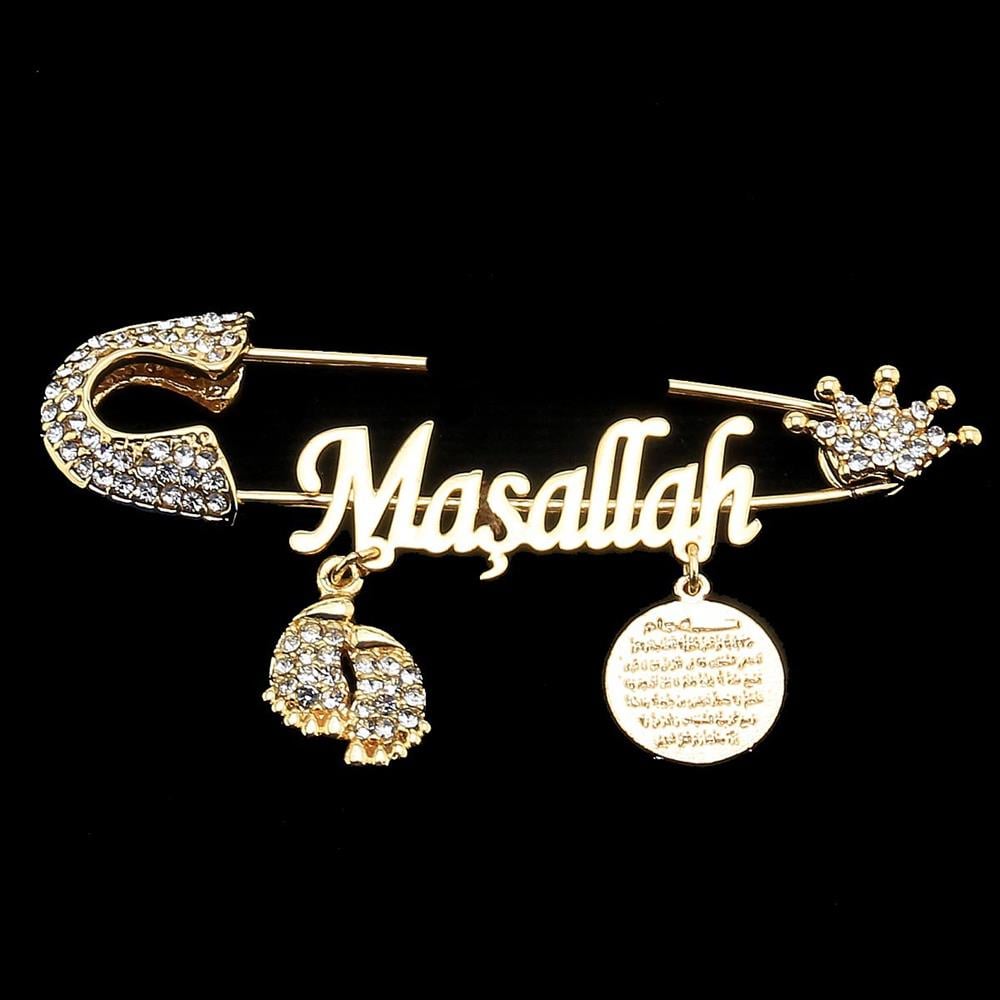 Maşallah Bebek İğnesi Kristal Taşlı Taçlı