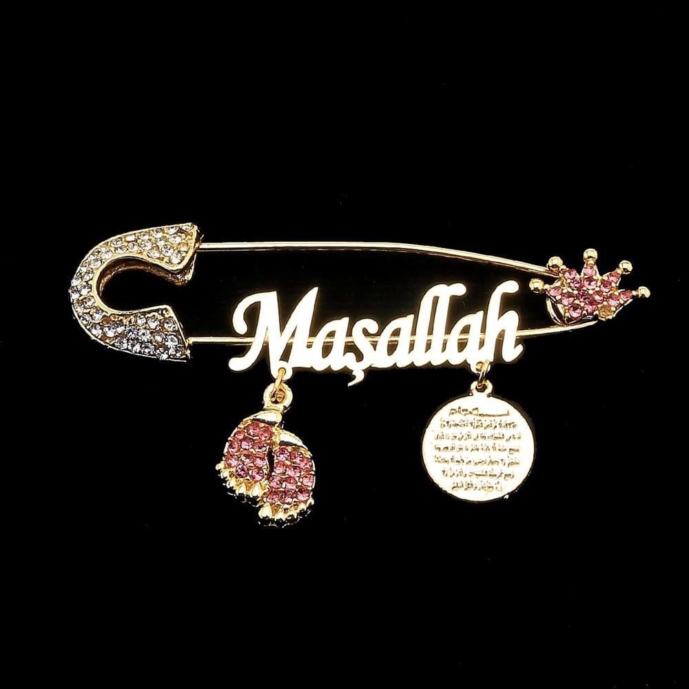 Maşallah Bebek İğnesi Pembe Taç Model