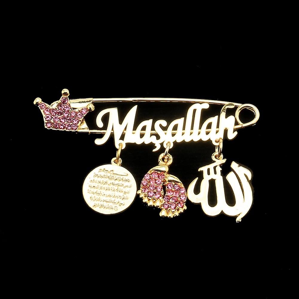 Maşallah Bebek İğnesi Pembe Taç Model