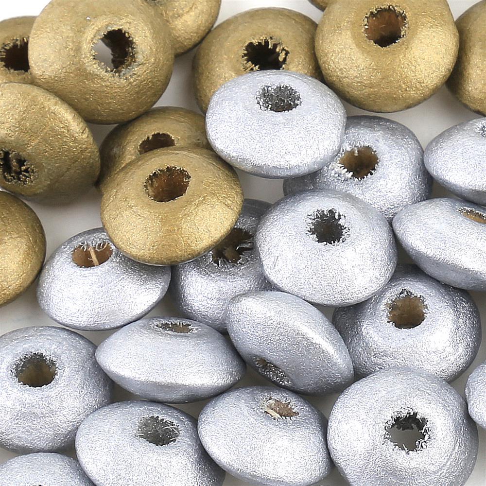 Metalik Renk, Ahşap Elips Boncuk (50 Adet)