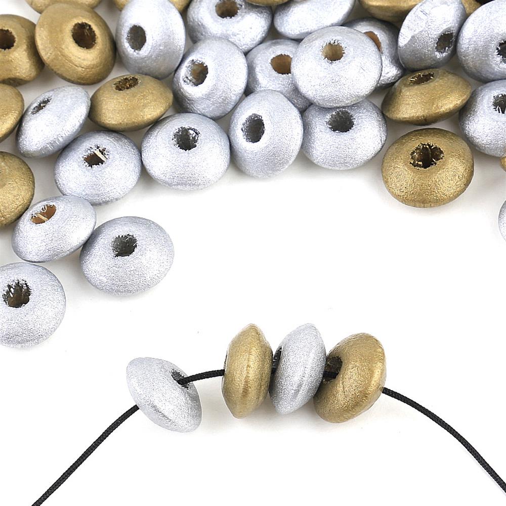 Metalik Renk, Ahşap Elips Boncuk (50 Adet)