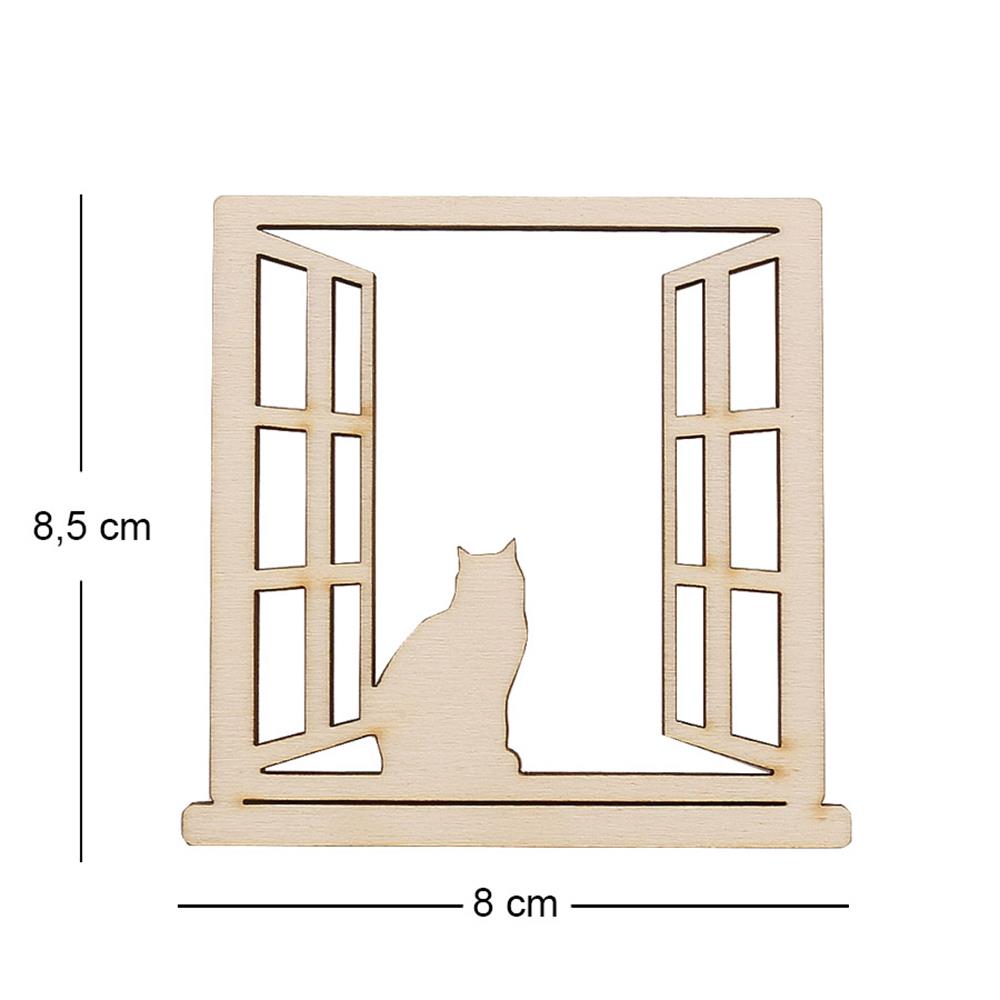 Minyatür Ahşap Pencereli Kedi Obje