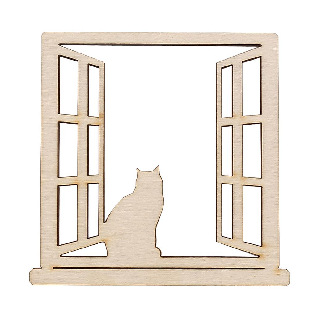 Minyatür Ahşap Pencereli Kedi Obje