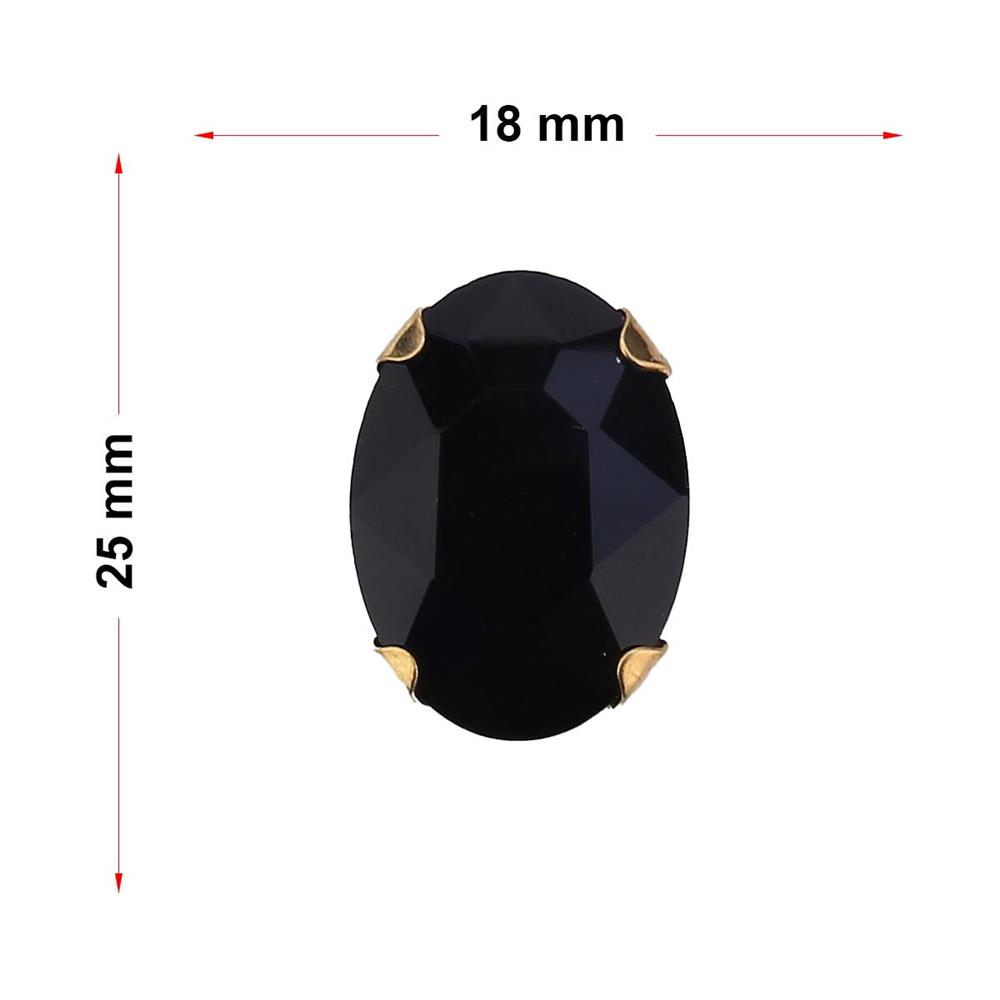 Oval Şeklinde Altın Renk Kasalı Kristal Dikme Beyoğlu Taşı 18 x 25 mm