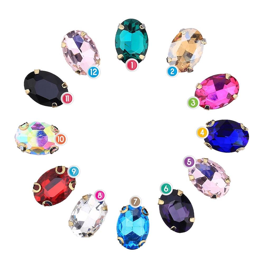 Oval Şeklinde Altın Renk Kasalı Kristal Dikme Beyoğlu Taşı 10 x 14 mm