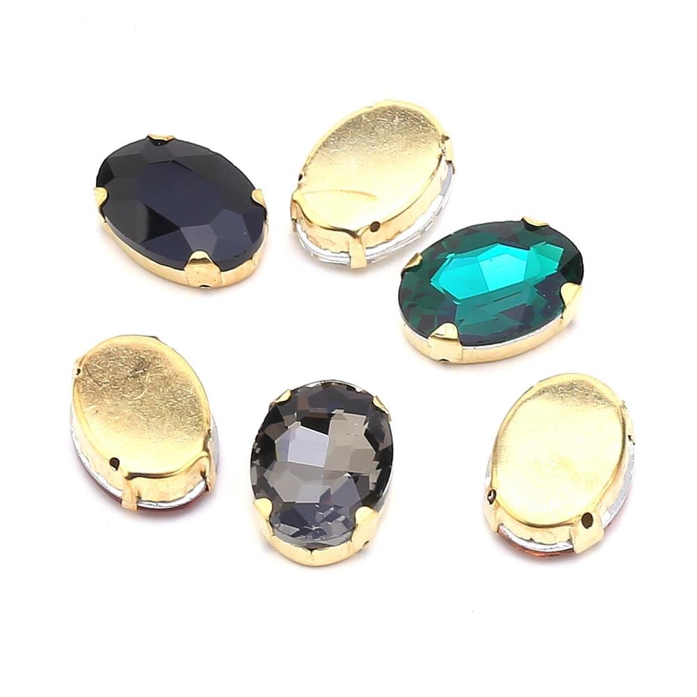 Oval Şeklinde Altın Renk Kasalı Kristal Dikme Beyoğlu Taşı 18 x 25 mm