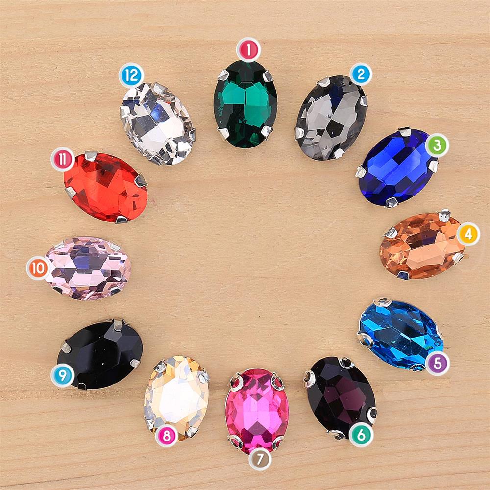 Oval Şeklinde Gümüş Renk Kasalı Kristal Dikme Beyoğlu Taşı 13 x 18 mm