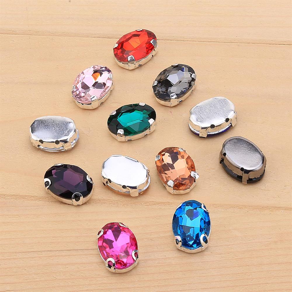 Oval Şeklinde Gümüş Renk Kasalı Kristal Dikme Beyoğlu Taşı 13 x 18 mm