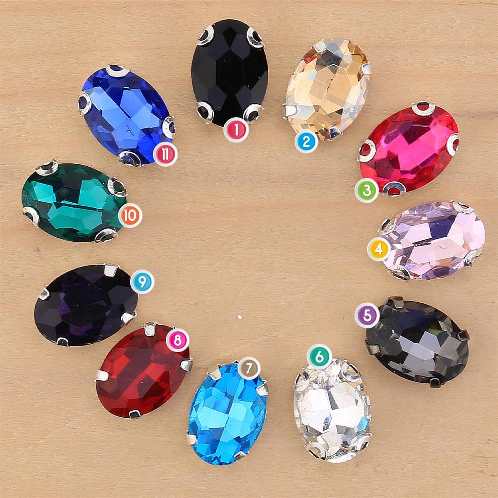 Oval Şeklinde Gümüş Renk Kasalı Kristal Dikme Beyoğlu Taşı 10 x 14 mm