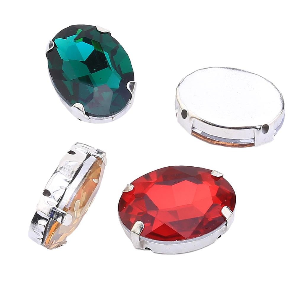 Oval Şeklinde Gümüş Renk Kasalı Kristal Dikme Beyoğlu Taşı 18 x 25 mm