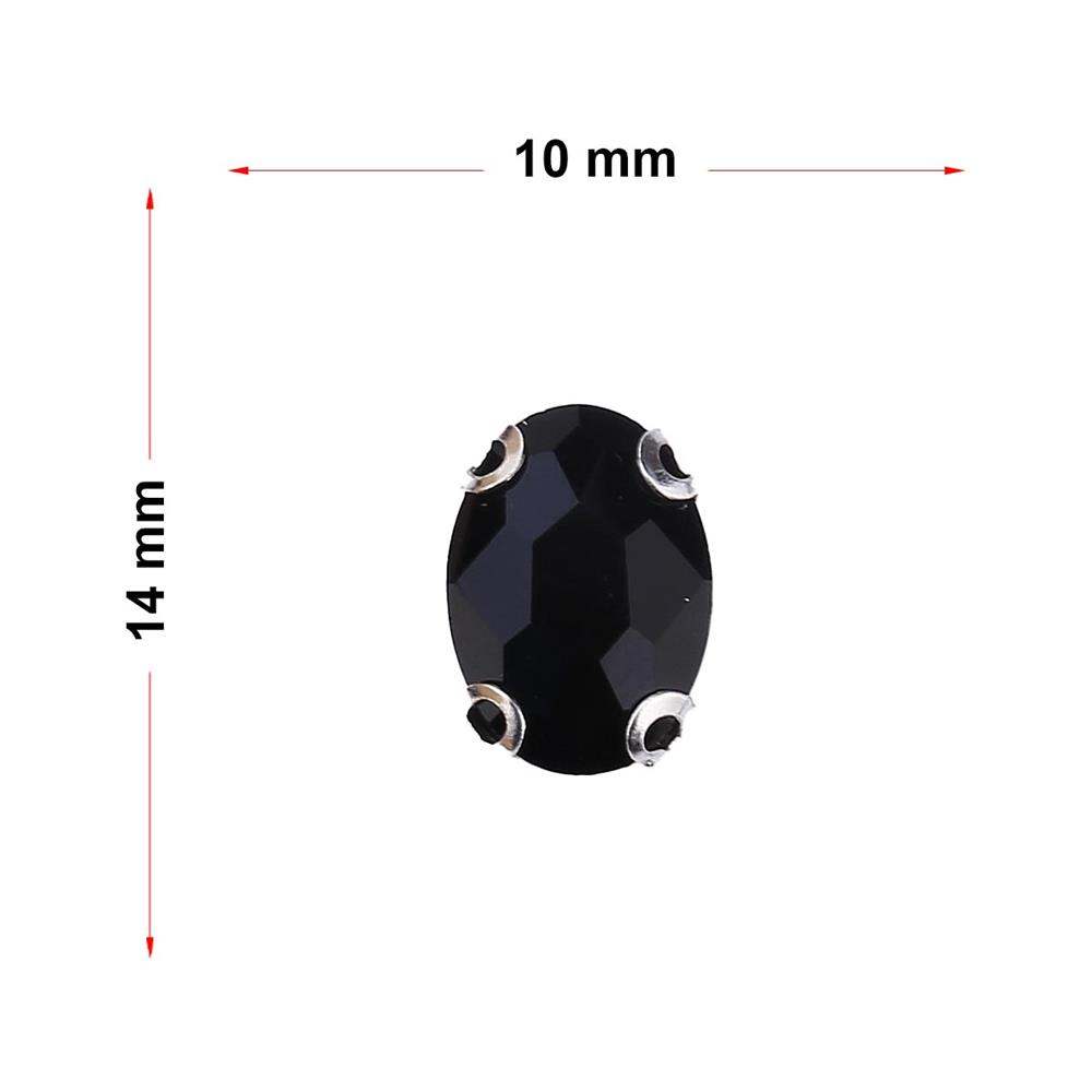 Oval Şeklinde Gümüş Renk Kasalı Kristal Dikme Beyoğlu Taşı 10 x 14 mm