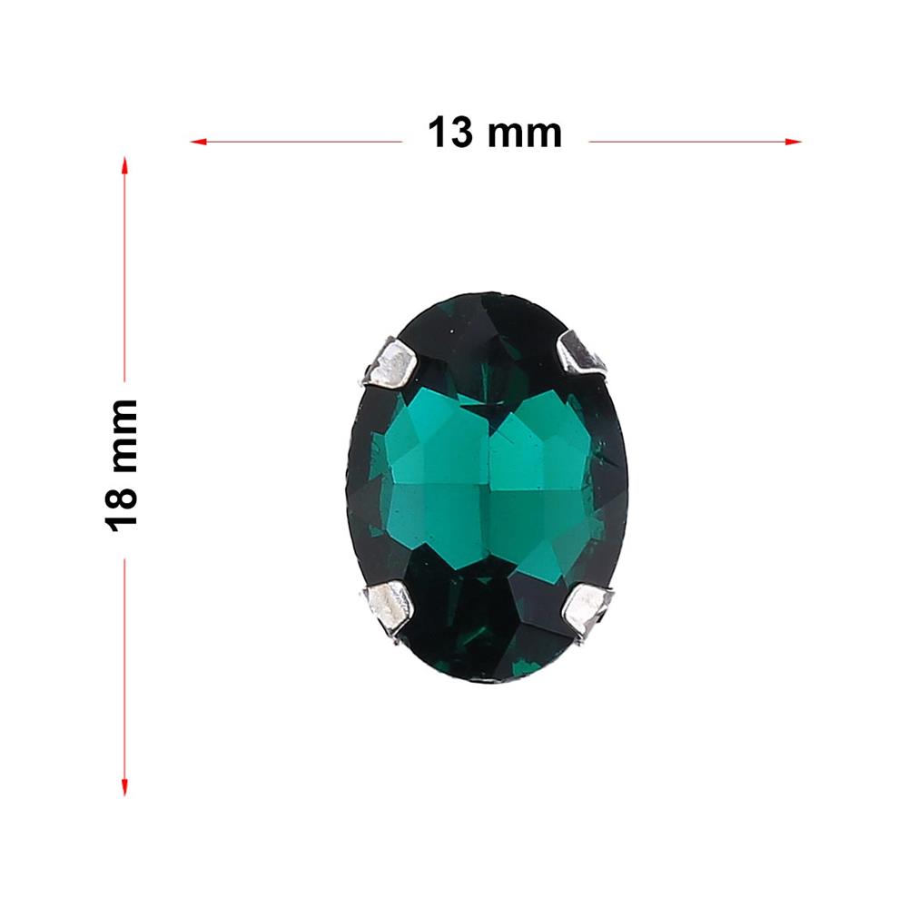 Oval Şeklinde Gümüş Renk Kasalı Kristal Dikme Beyoğlu Taşı 13 x 18 mm