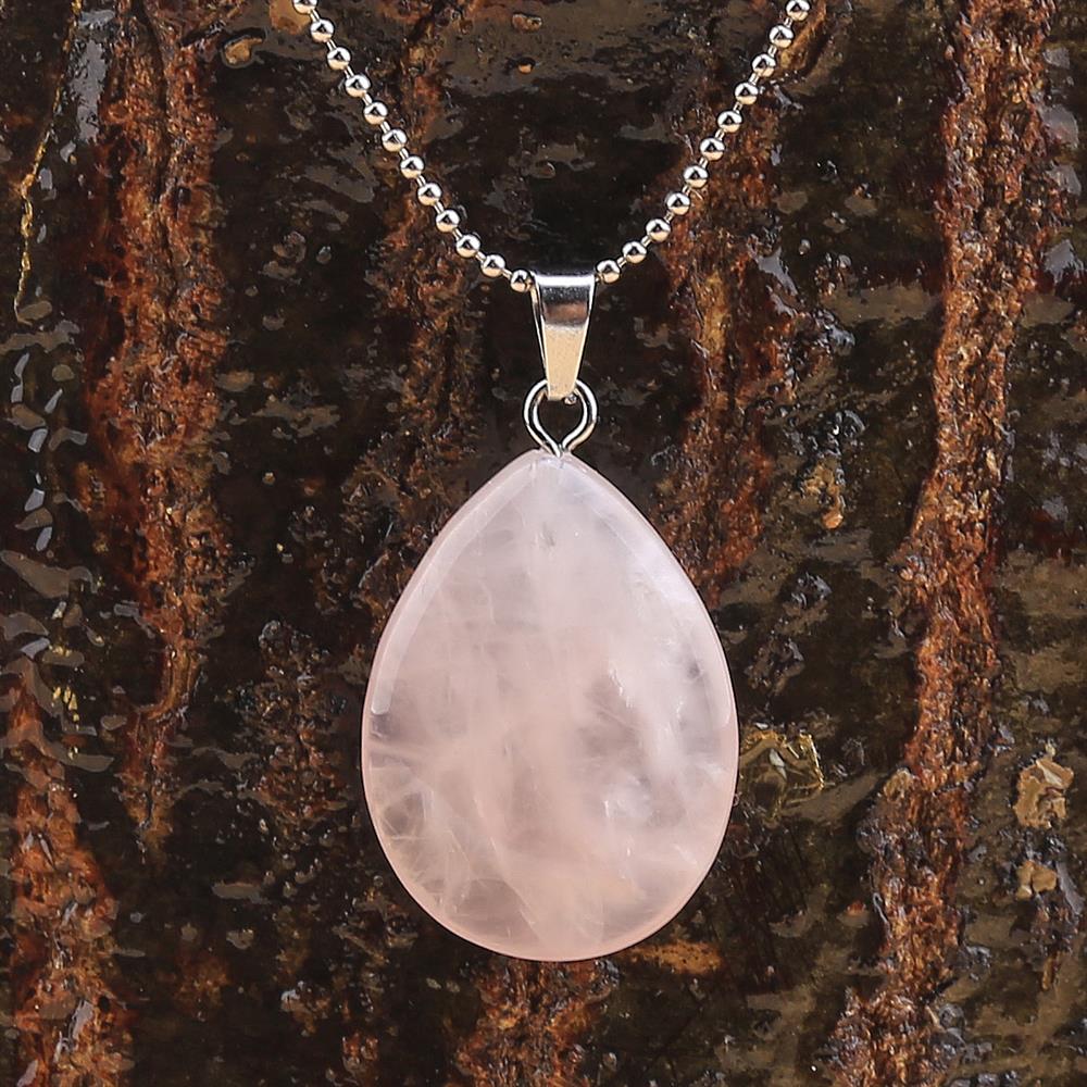 Pembe Kuvars Taşı Damla Kolye Ucu