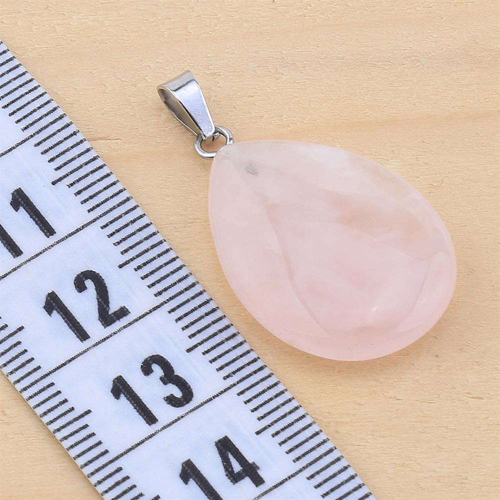 Pembe Kuvars Taşı Damla Kolye Ucu