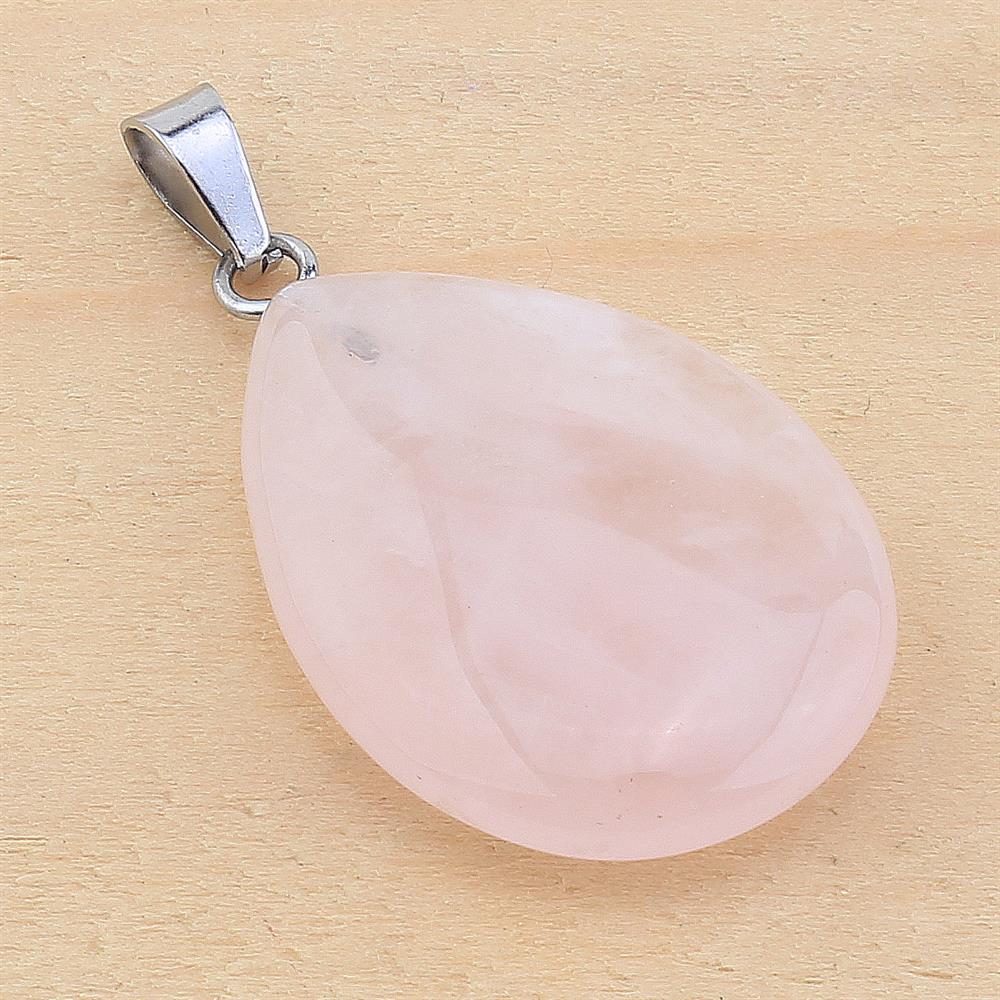 Pembe Kuvars Taşı Damla Kolye Ucu