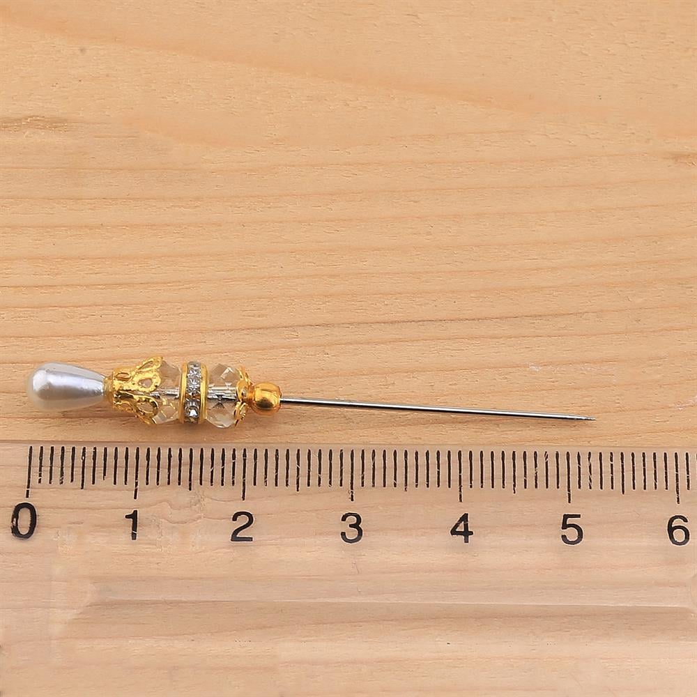 Renkli inci Başlı Kristal Boncuklu Eşarp İğnesi 12 adet