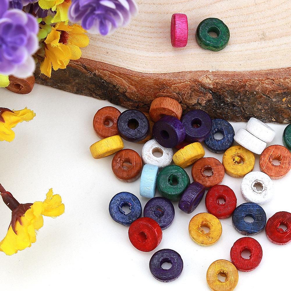 Renkli Kesme Tahta Boncuk (50 Adet)