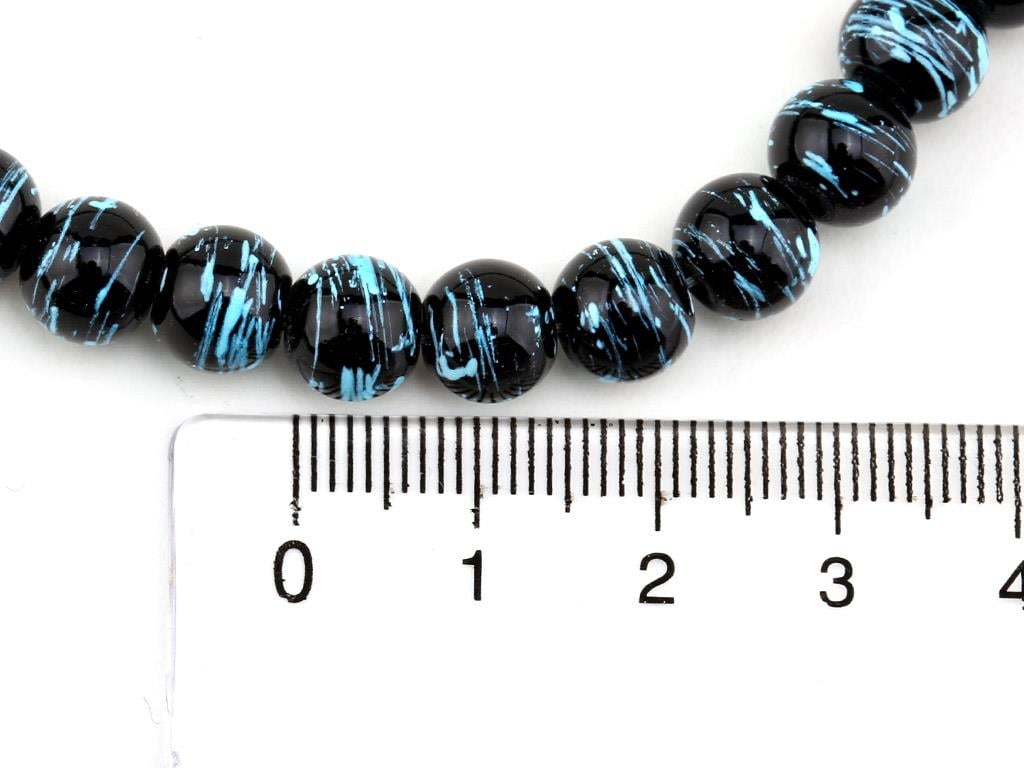 Siyah Turkuaz Desenli Dizi Cam Boncuk