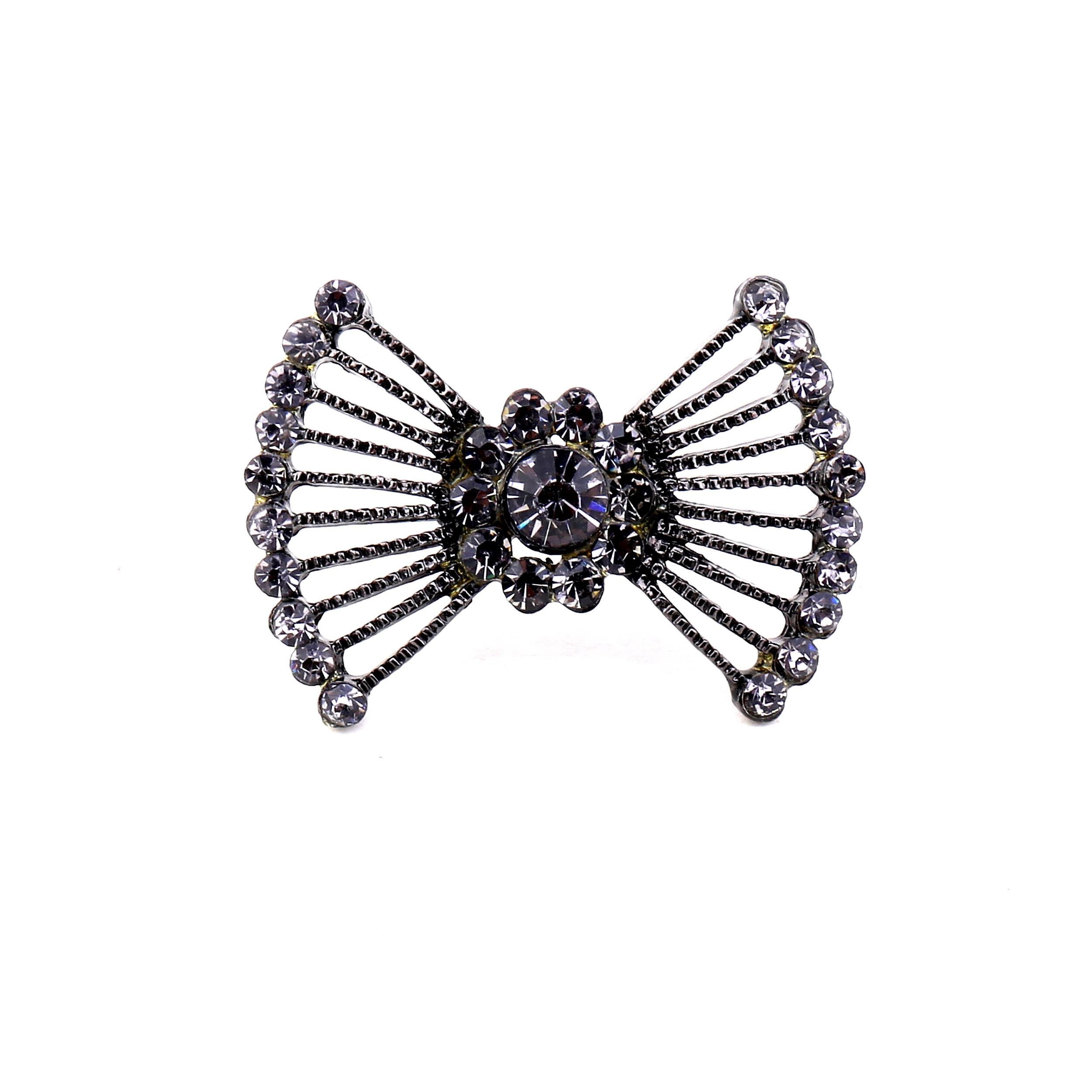 Taş Süslemeli Metal Fiyonk Süs Siyah