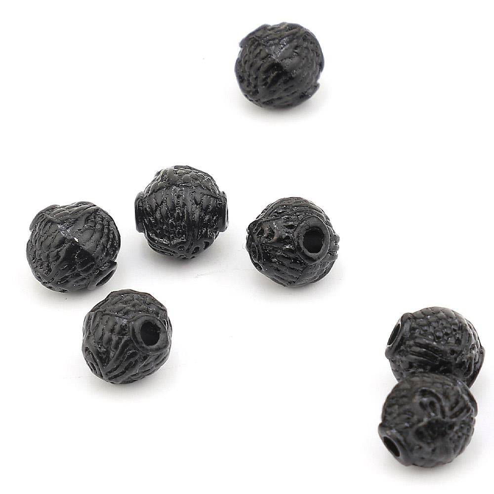 Tuğra Desenli Metal Siyah Boncuk 10 Adet