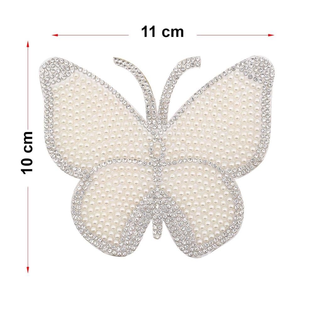 Ütüyle Yapıştırılabilen İncili ve Kristal Taşlı Kelebek Motif