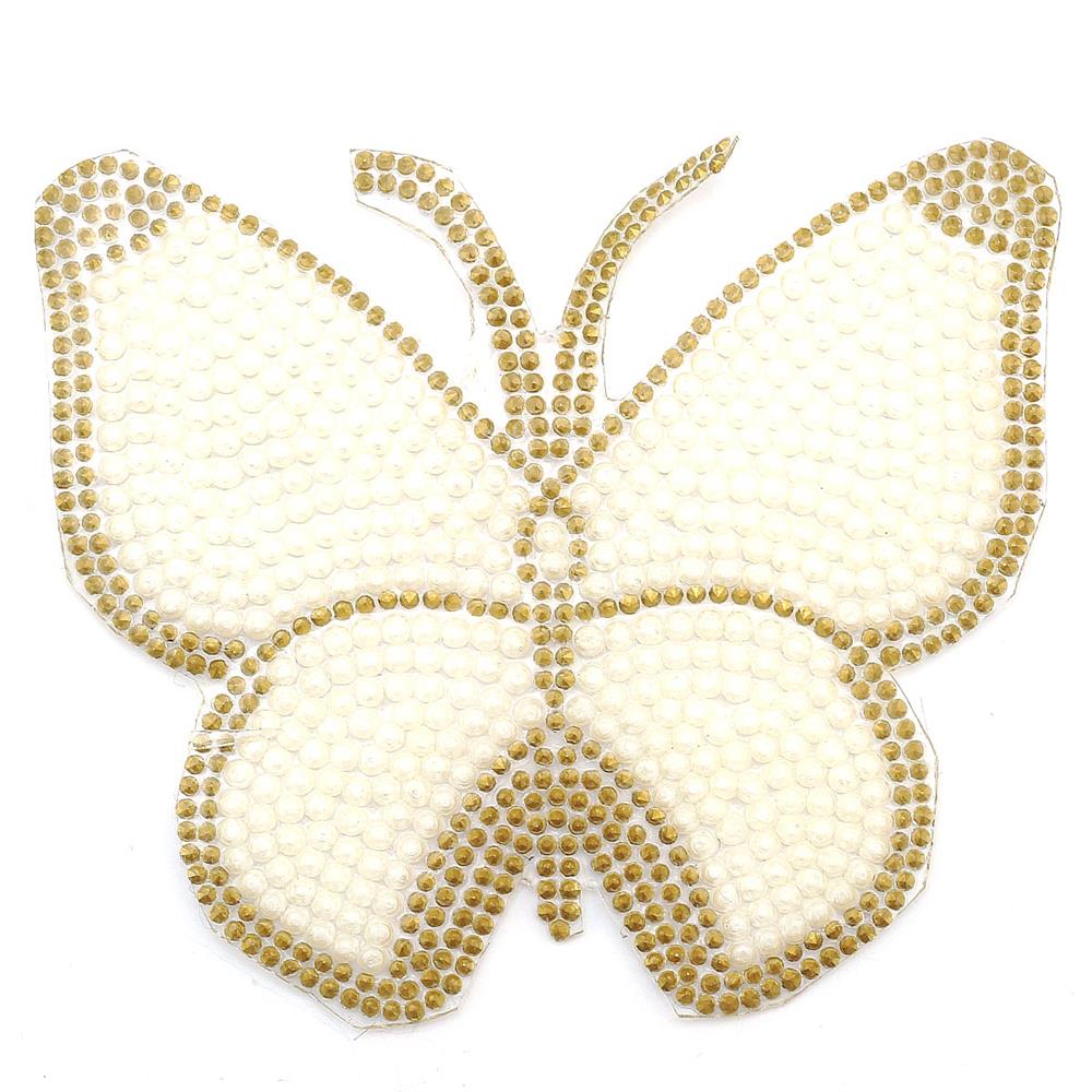 Ütüyle Yapıştırılabilen İncili ve Kristal Taşlı Kelebek Motif