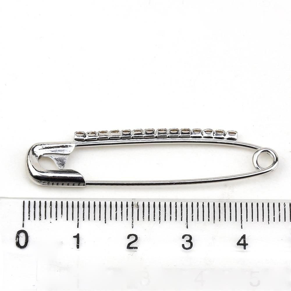 Zirkon Taşlı Gümüş Çengelli İğne 4,5 cm 12 Adet