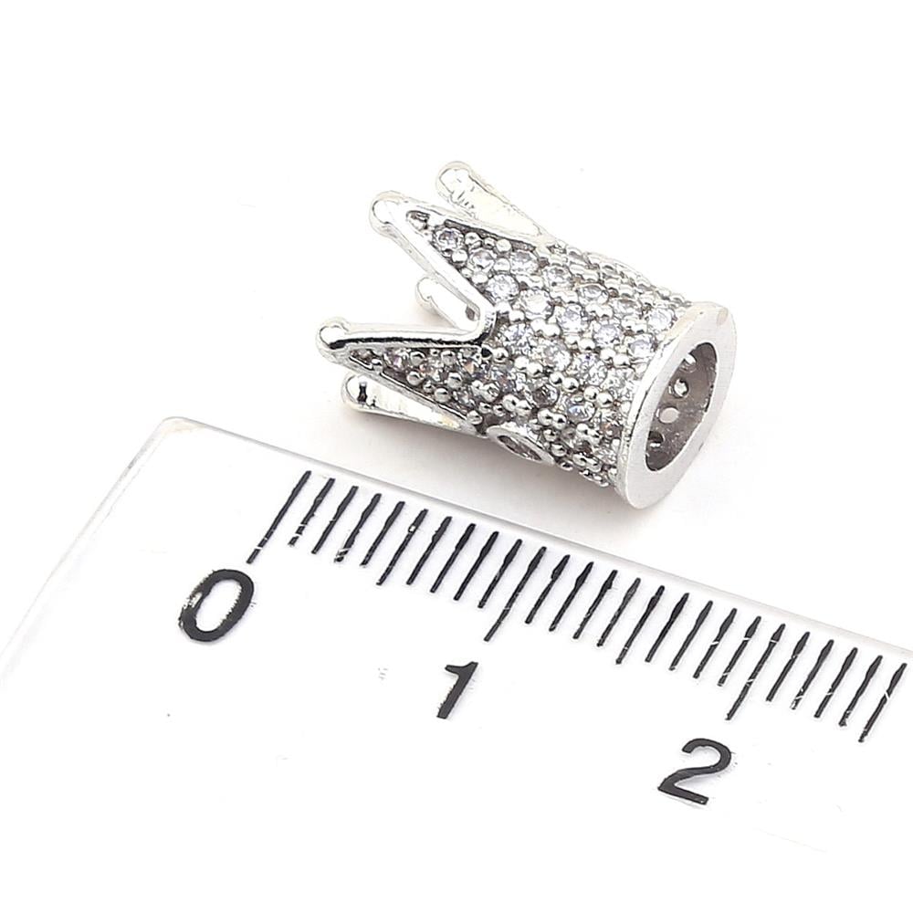 Zirkon Taşlı, Gümüş Kaplama Taç Şeklinde Metal Takı Boncuğu