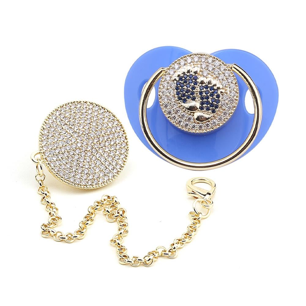 Zirkon Taşlı, Mavi Ayak Figürlü Emzik ve Emzik Askısı Seti