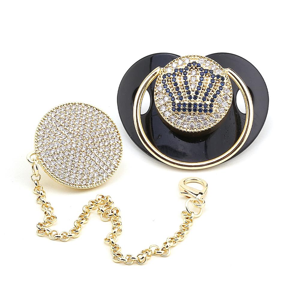 Zirkon Taşlı, Mavi Taç Figürlü Emzik ve Emzik Askısı Seti