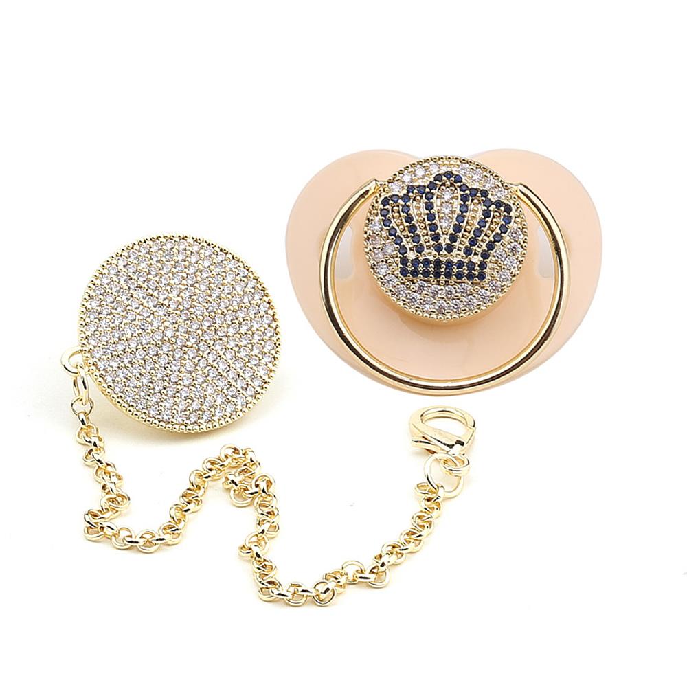 Zirkon Taşlı, Mavi Taç Figürlü Emzik ve Emzik Askısı Seti