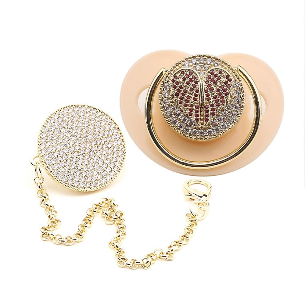 Zirkon Taşlı, Pembe Kanat Modelli Emzik ve Emzik Zinciri