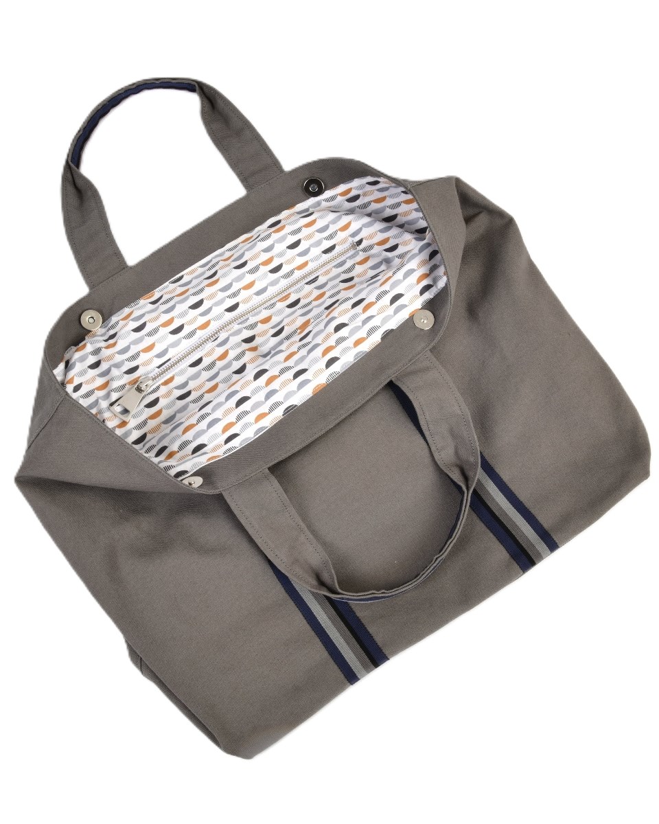 Gray Canvas Bag with Patterned Lining
