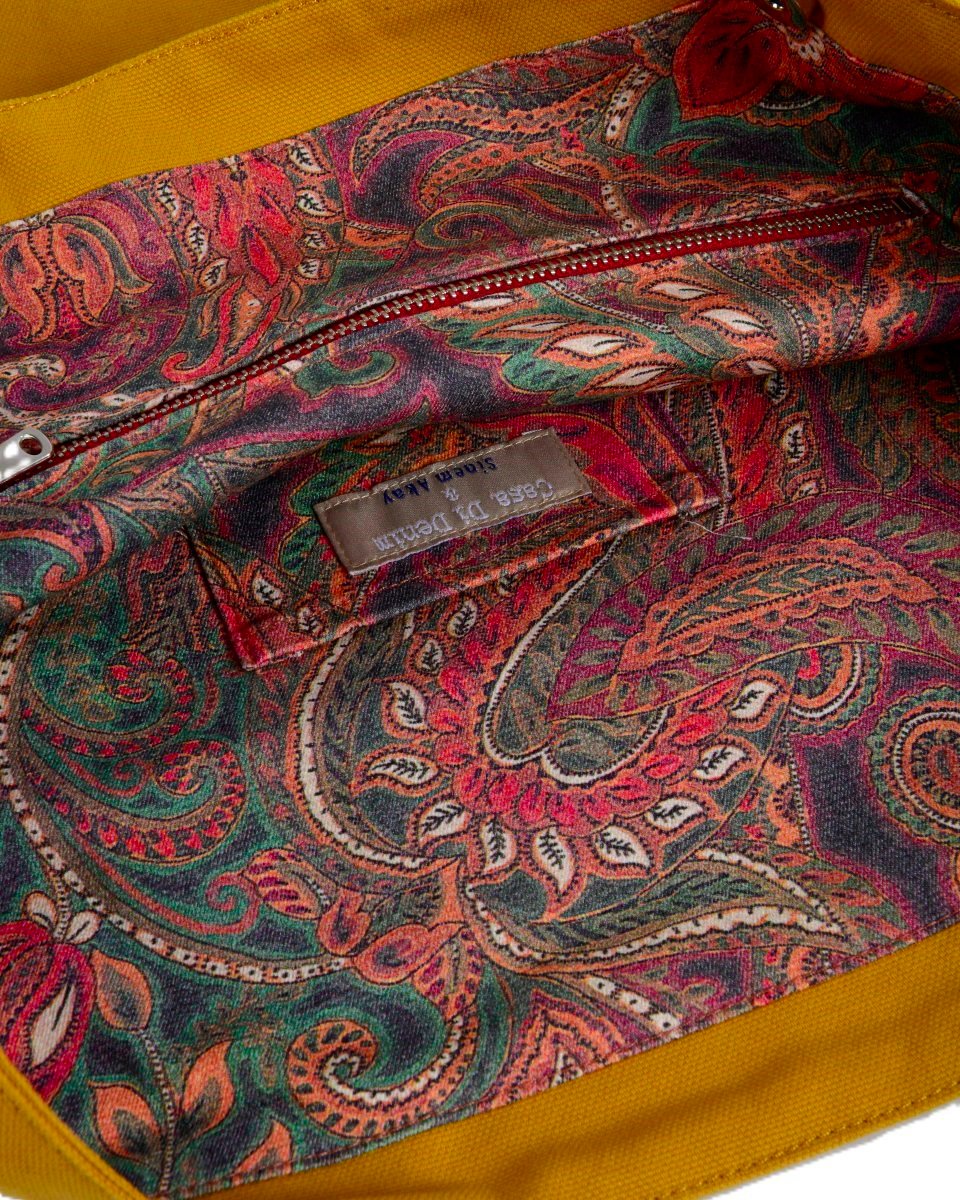 Mustard Canvas Bag with Patterned Lining
