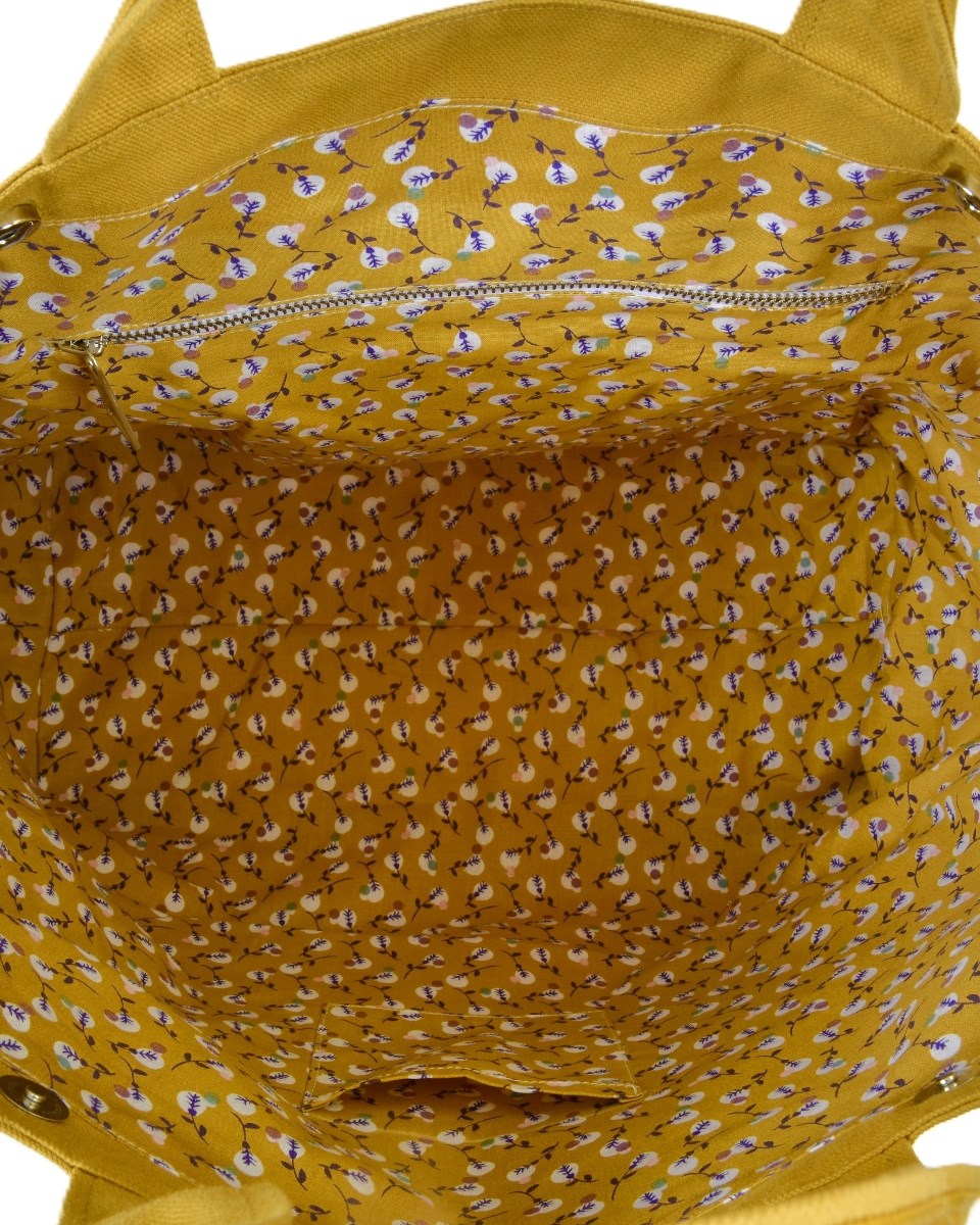 Mustard Canvas Bag with Patterned Lining