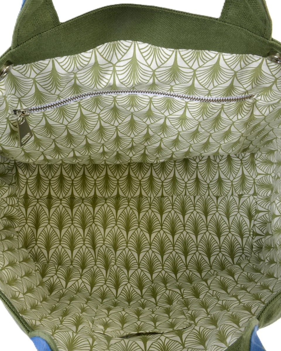 Green Canvas Bag with Patterned Lining