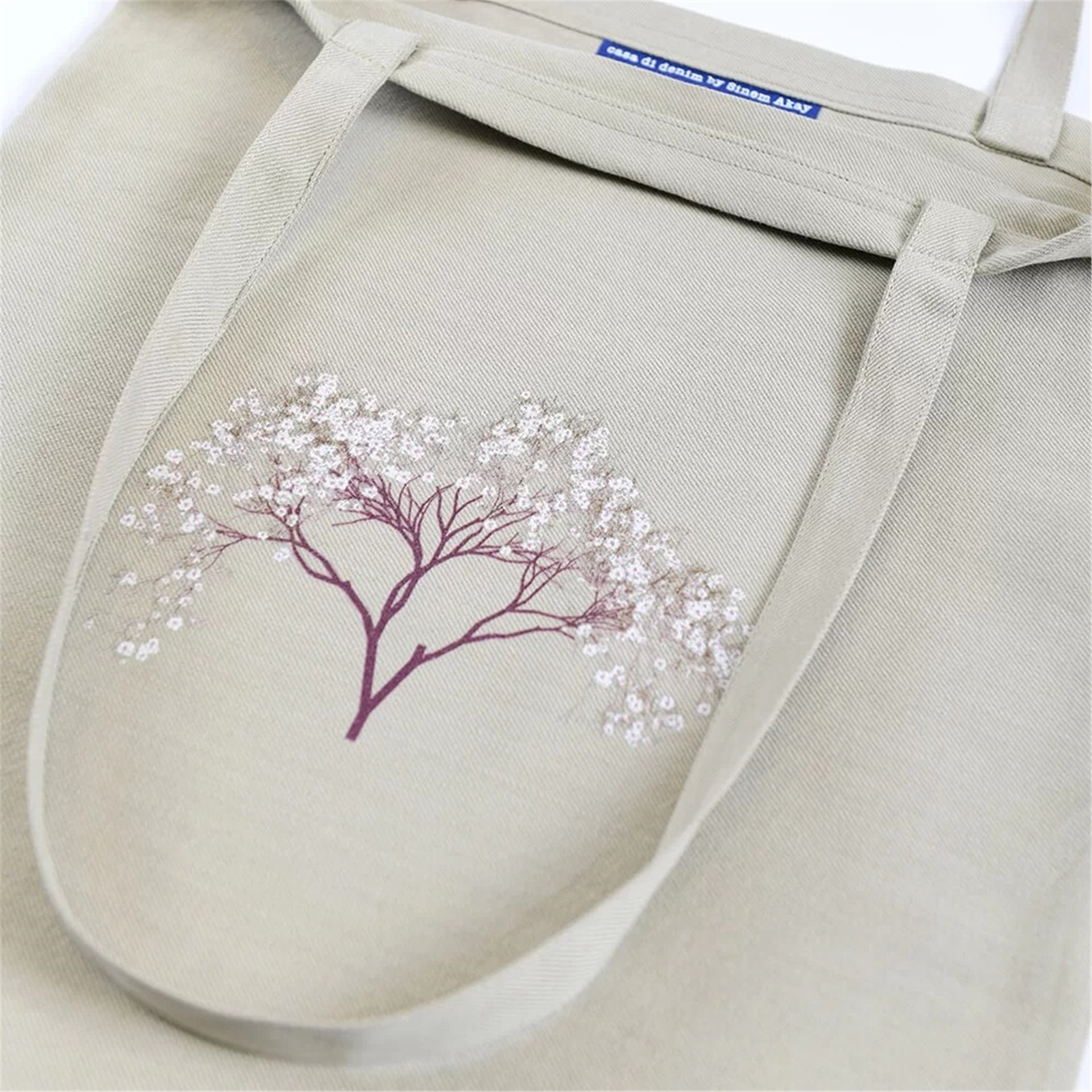 Badem Çiçeği Keten Çanta