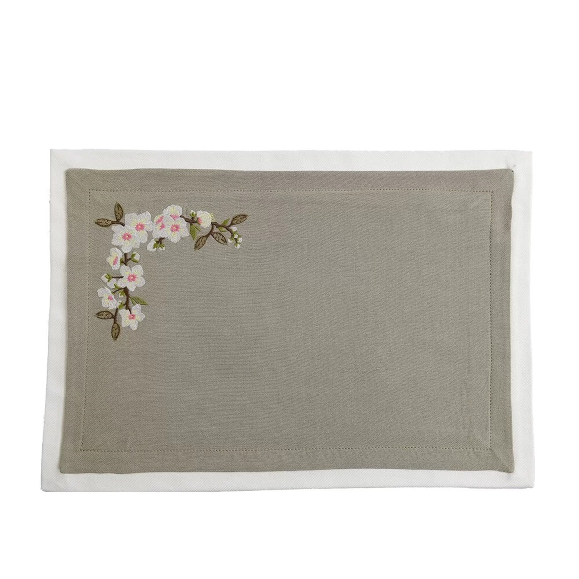Badem Çiçeği Nakışlı Keten Amerikan Servis