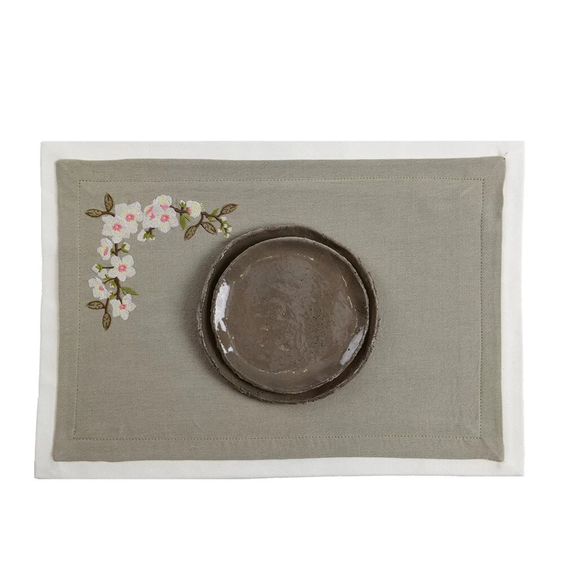 Badem Çiçeği Nakışlı Keten Amerikan Servis