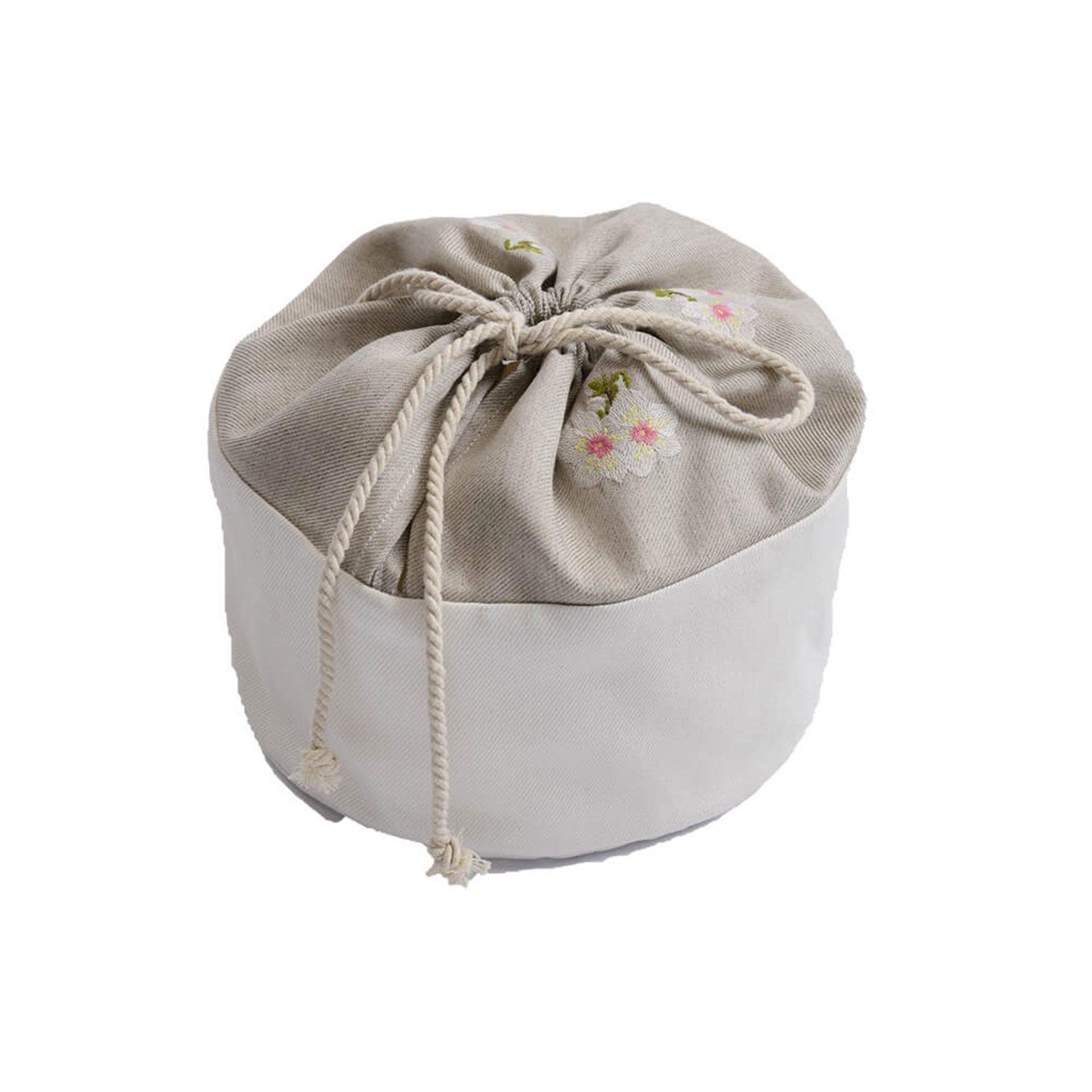 Badem Çiçeği Nakışlı Sepet Keten Beyaz